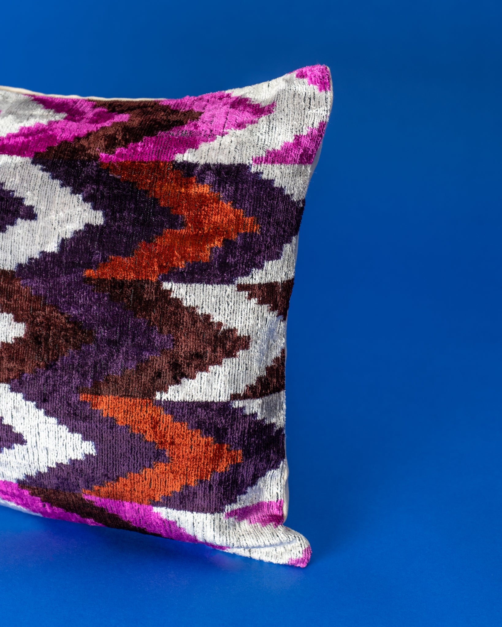 Baklava Ikat Velvet Cushion - Istanbul Brown/Pink/White