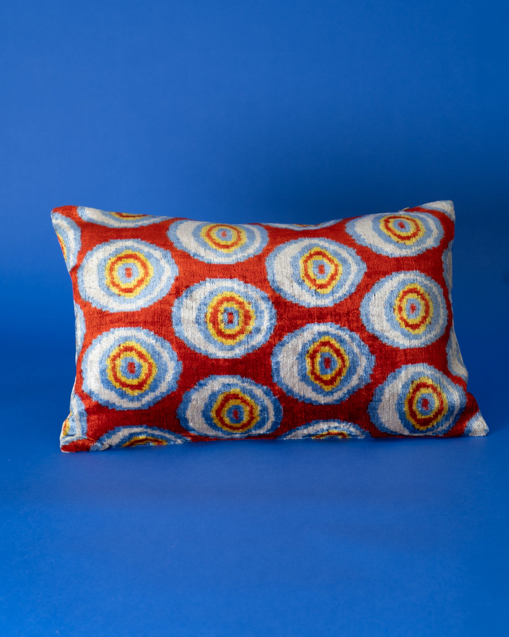 Baklava Ikat Velvet Cushion - Evil Eye Red/Blue/Yellow